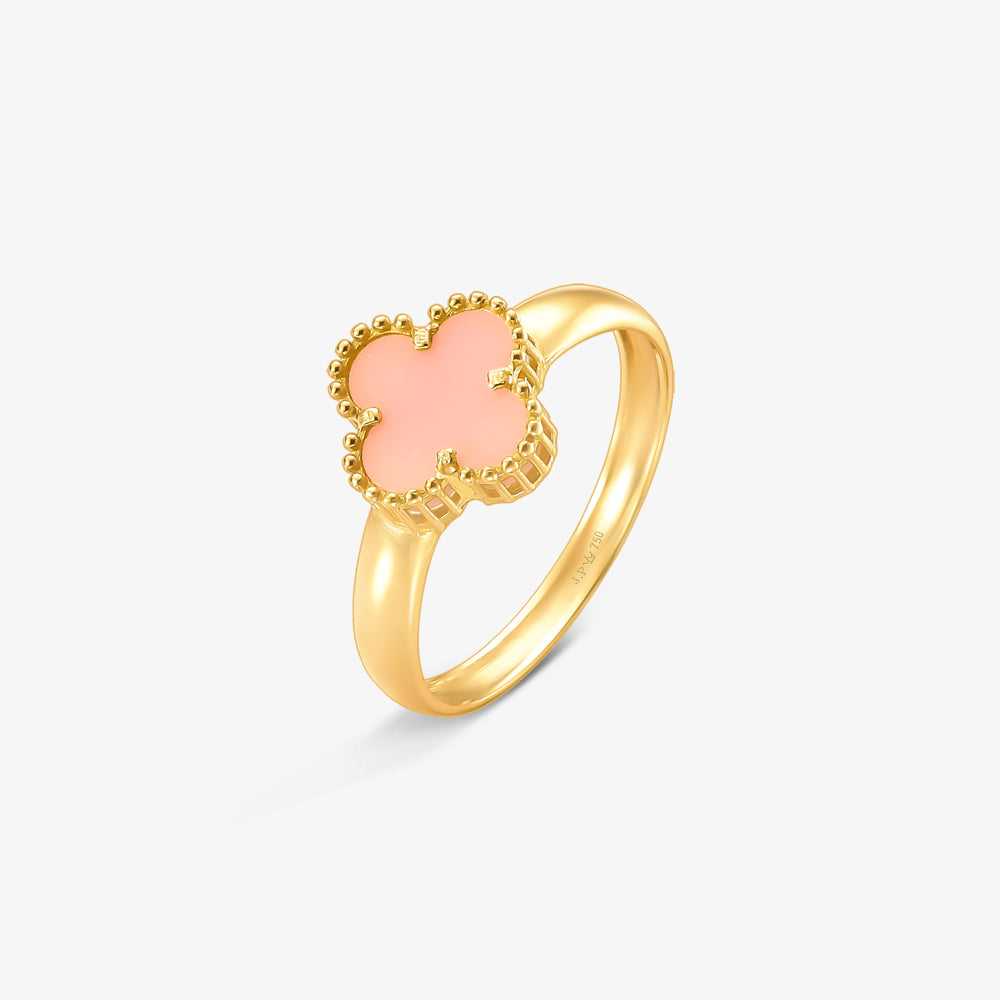 Anel Trevo Rosa Bebê em Ouro Amarelo 18K