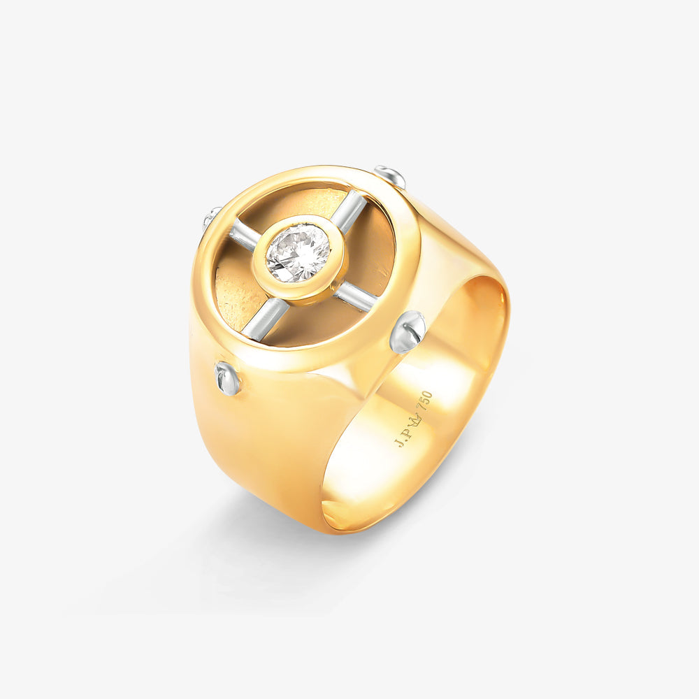 Anel Náutico com Diamantes em Ouro Amarelo 18K