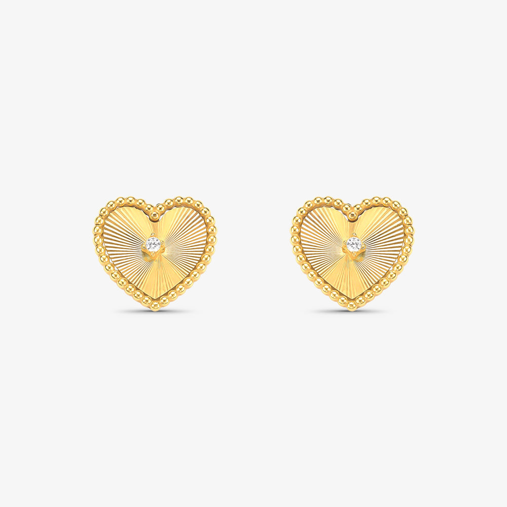 Brinco Coração Trabalhado com Pedras em Ouro Amarelo 18K