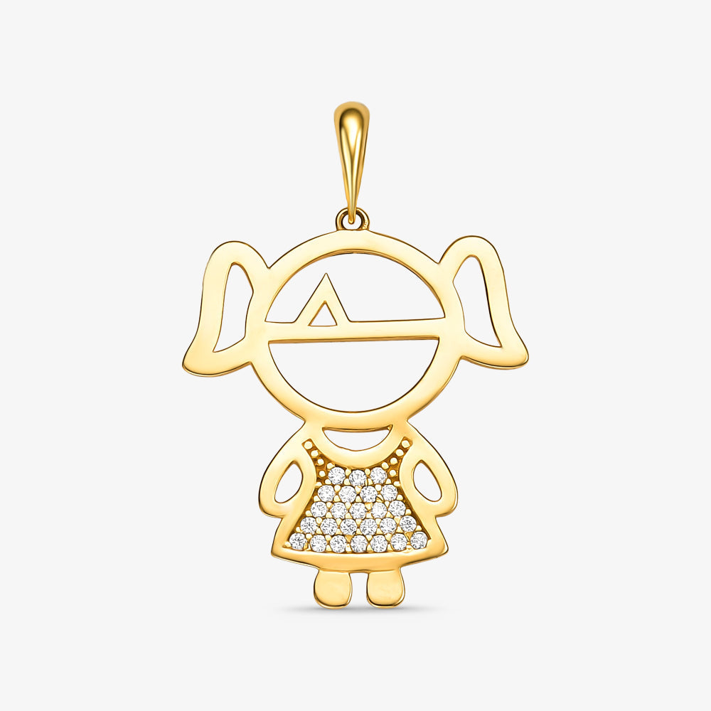 Pingente Menina Vazado com Pedras em Ouro Amarelo 18K