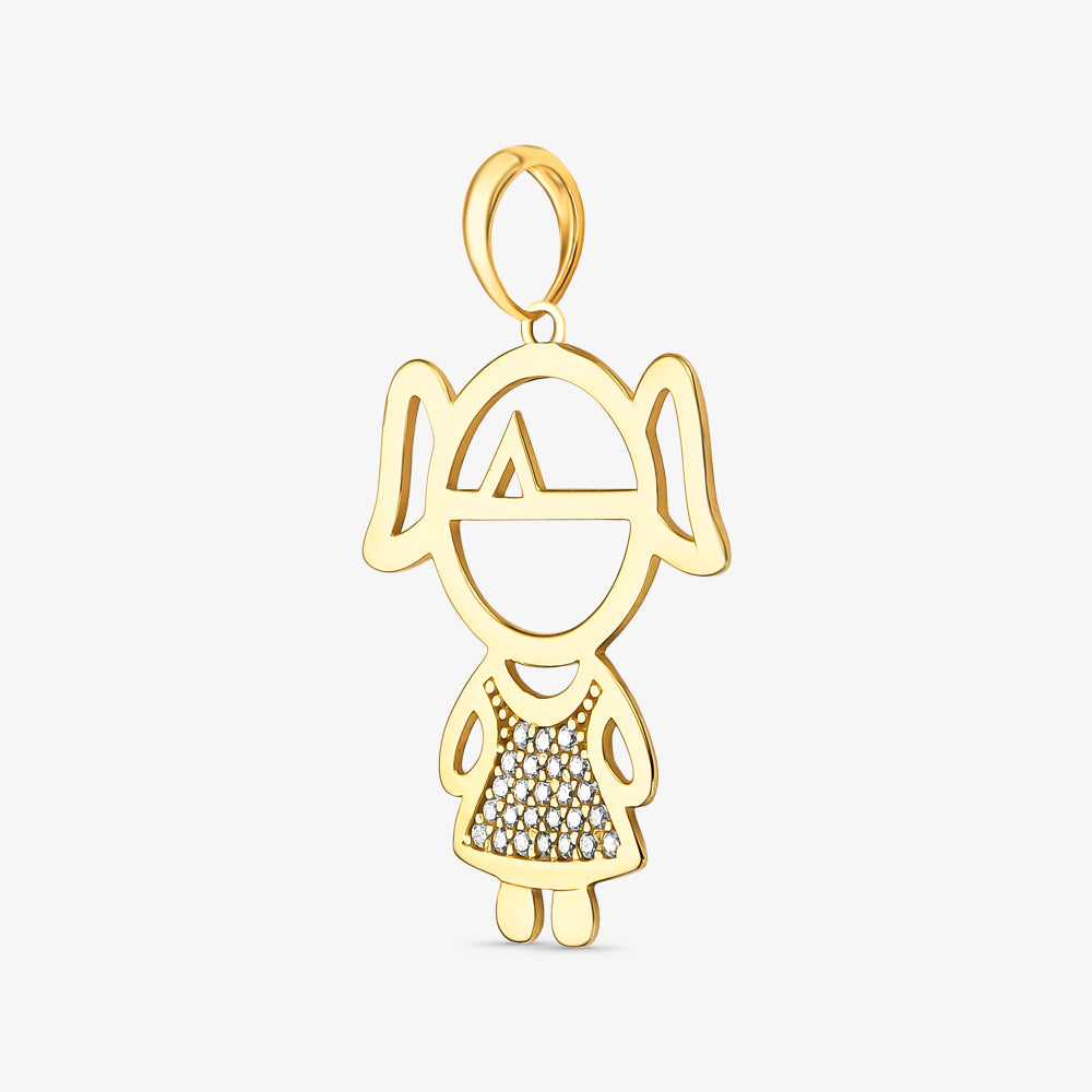 Pingente Menina Vazado com Pedras em Ouro Amarelo 18K
