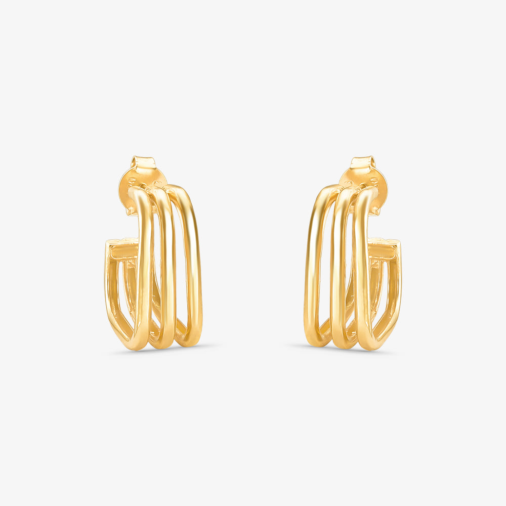 Brinco Argola Quadrada 3 Fios em Ouro Amarelo 18K