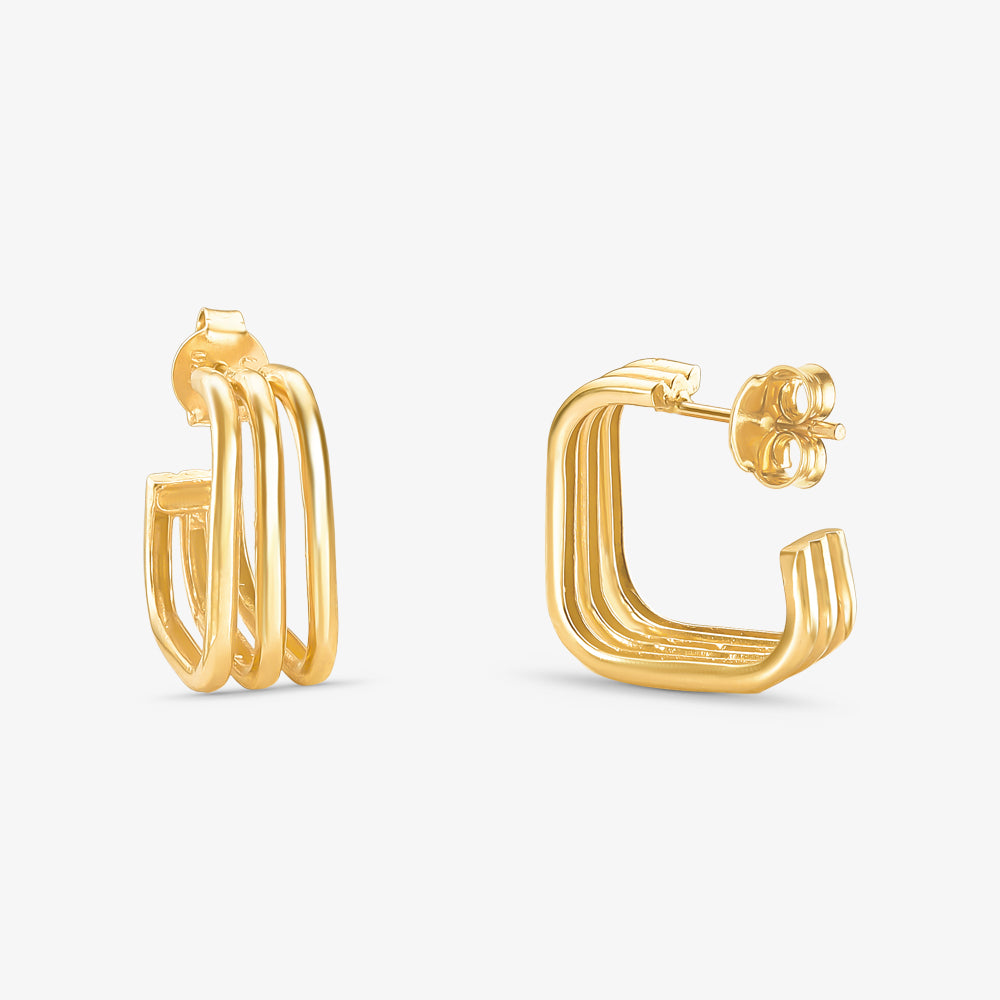 Brinco Argola Quadrada 3 Fios em Ouro Amarelo 18K