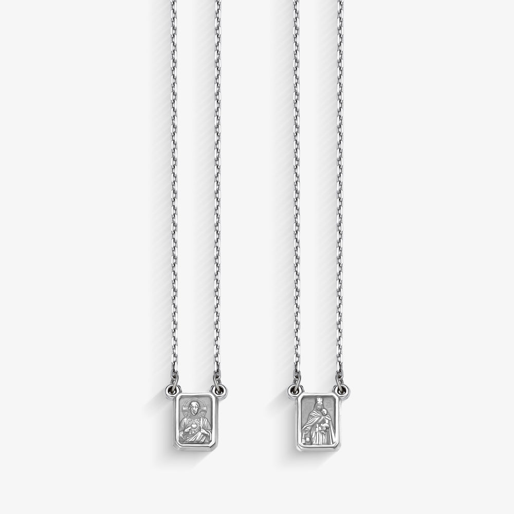 Escapulário Cartier Sagrado Coração PP com 60cm Ouro Branco 18K