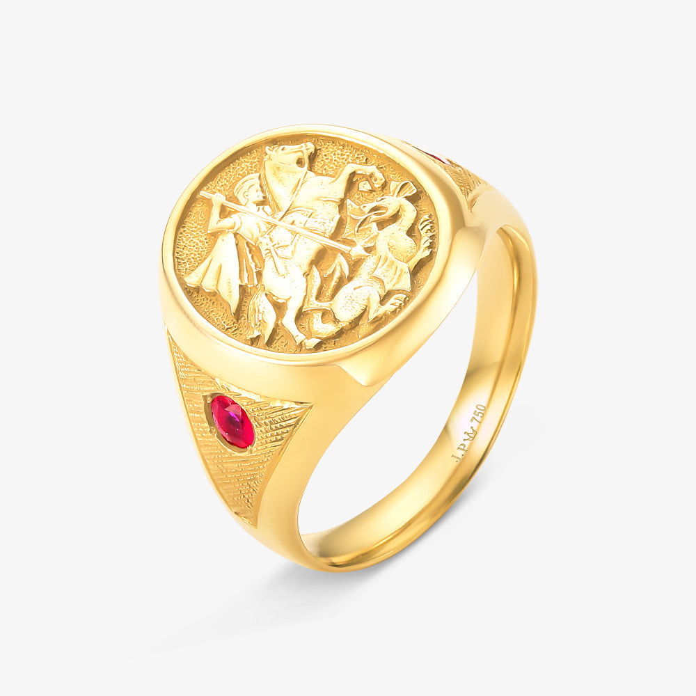 Anel São Jorge com Rubi Natural em Ouro Amarelo 18K