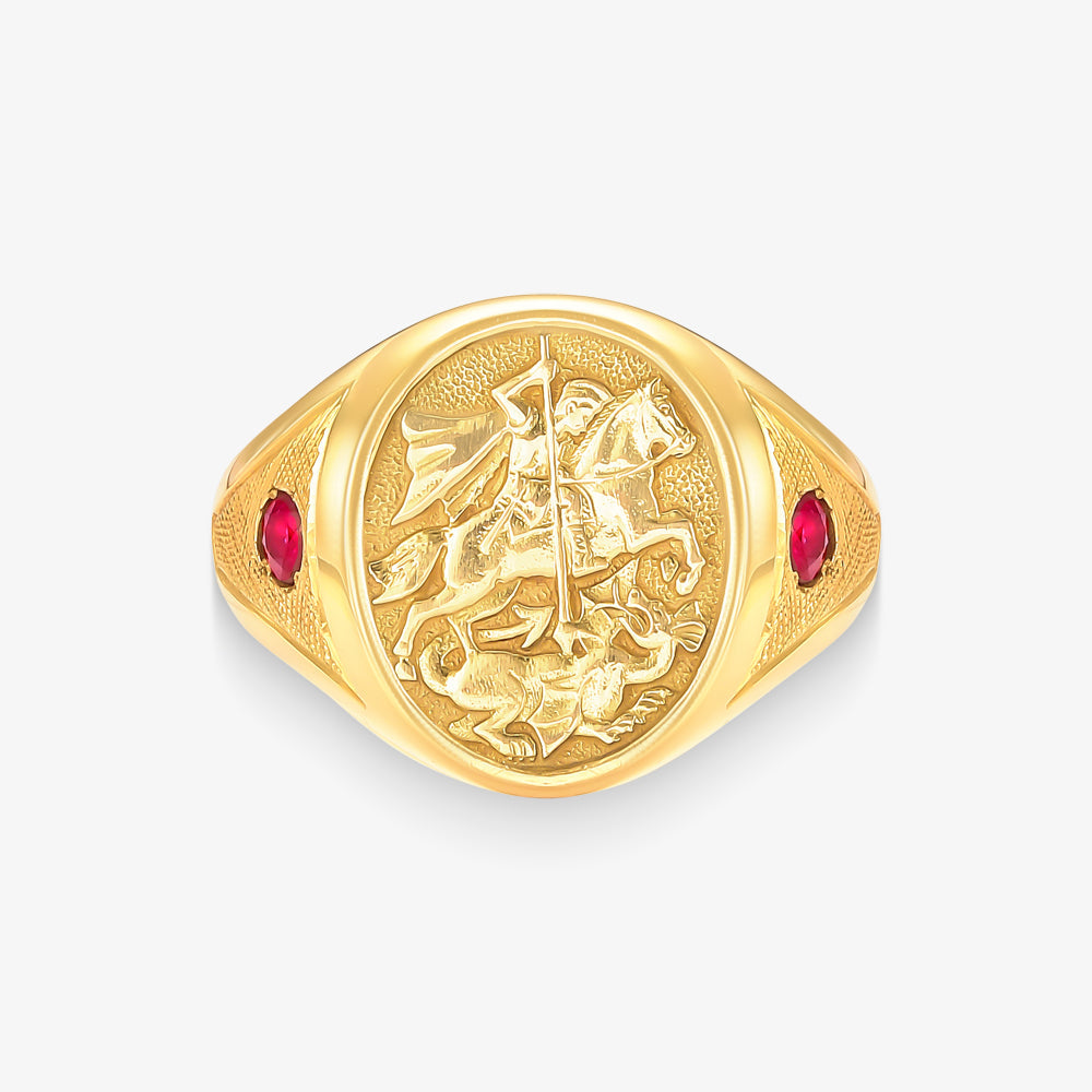 Anel São Jorge com Rubi Natural em Ouro Amarelo 18K