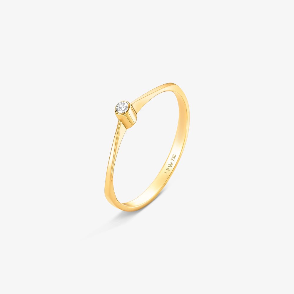 Anel Solitário Ponto com Diamante em Ouro Amarelo 18K