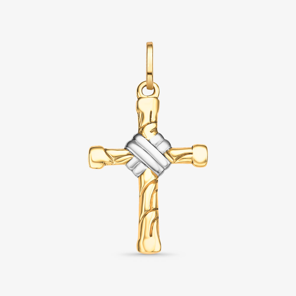 Pingente Cruz Bicolor Trabalhada em Ouro Amarelo 18K