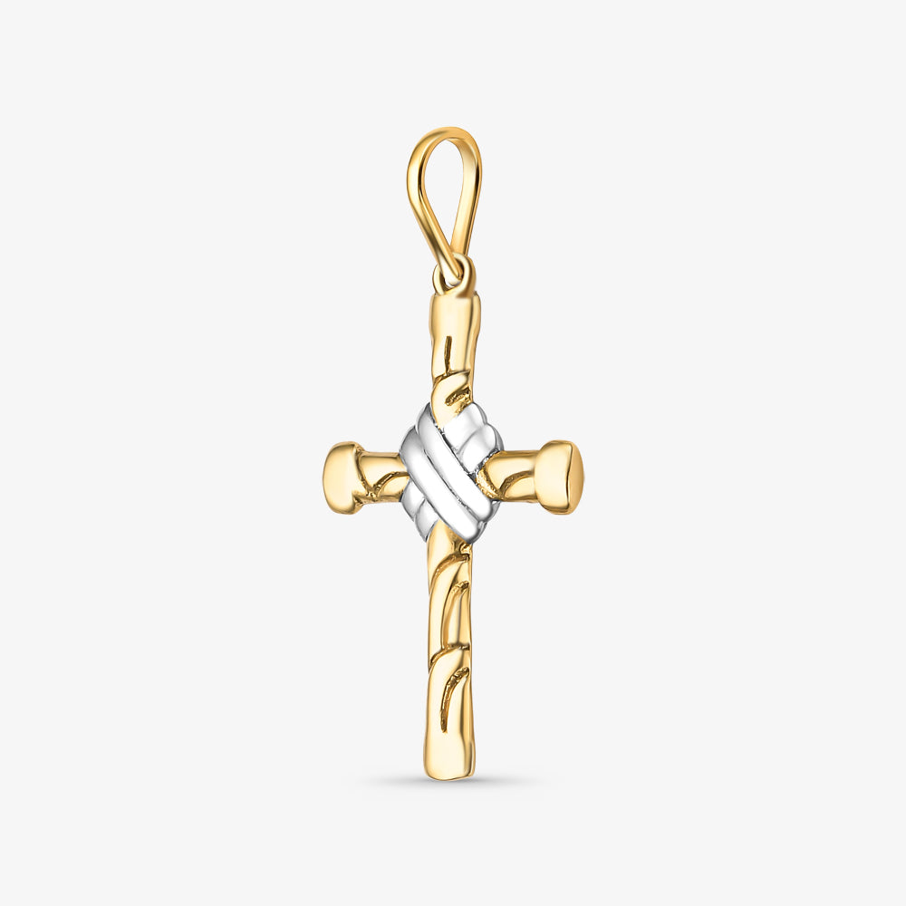 Pingente Cruz Bicolor Trabalhada em Ouro Amarelo 18K