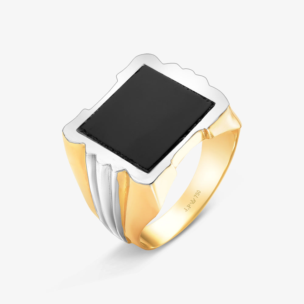 Anel Chapa com Ônix em Ouro Amarelo 18K