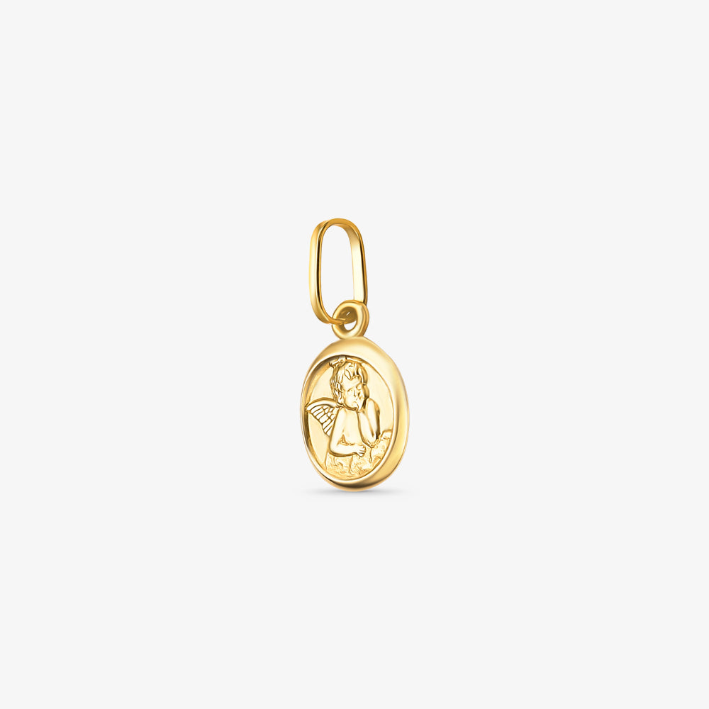 Pingente Medalha Anjo Pensador em Ouro Amarelo 18K