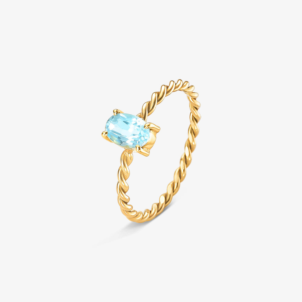 Anel com Água Marinha Natural em Ouro Amarelo 18K