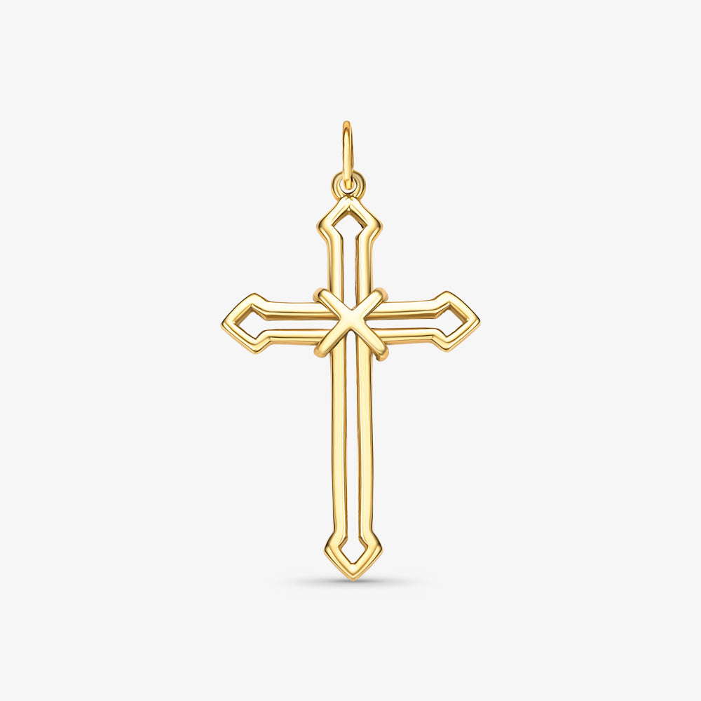 Pingente Cruz Vazada Corda Média em Ouro Amarelo 18K