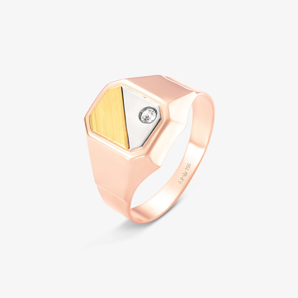 Anel Bicolor com Diamante em Ouro 18K