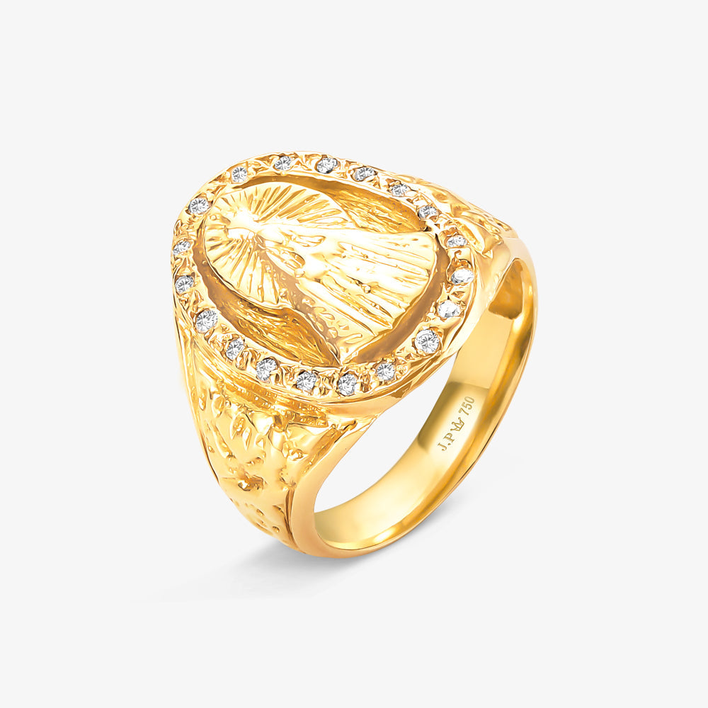 Anel N. Sra. Aparecida com Diamantes Naturais em Ouro Amarelo 18K
