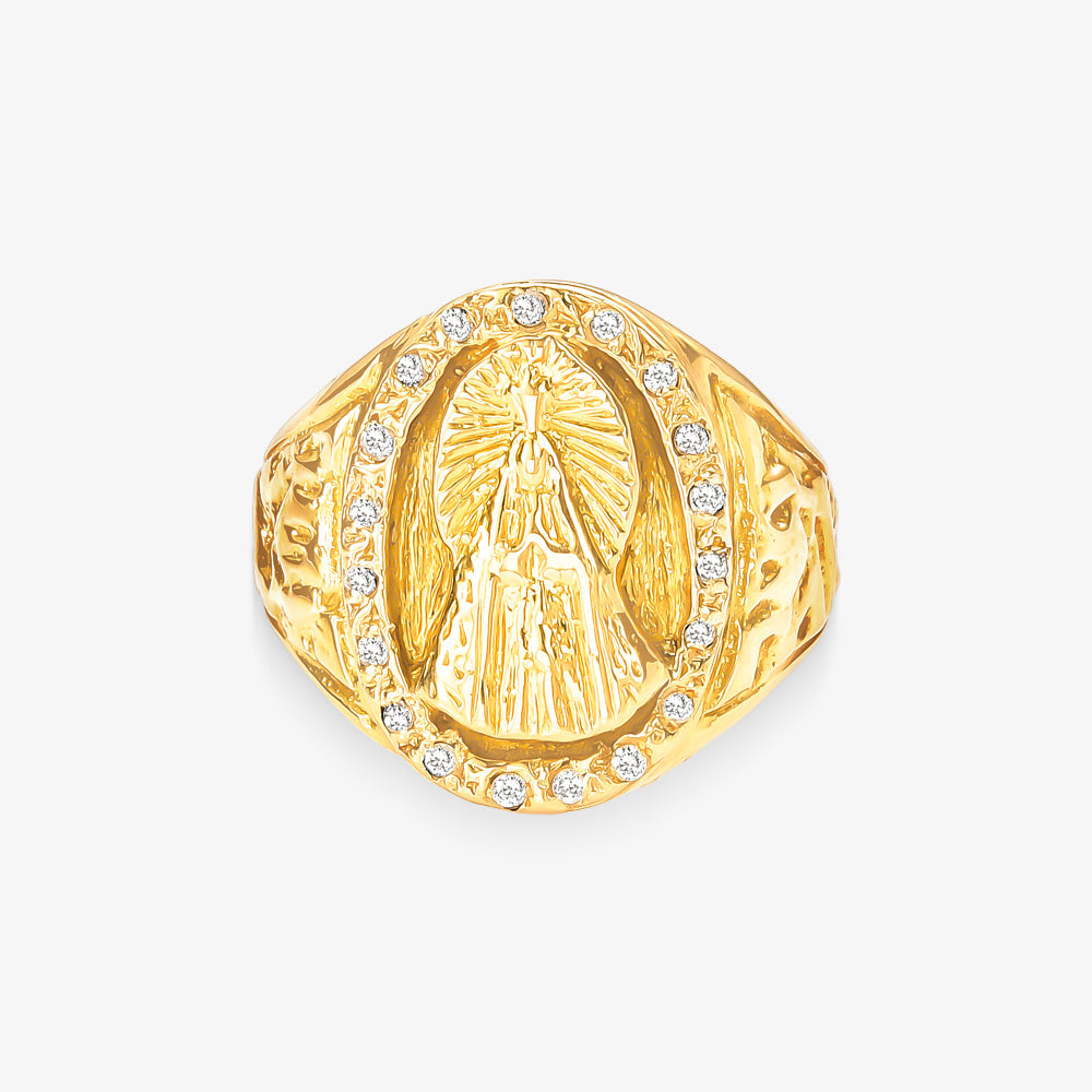 Anel N. Sra. Aparecida com Diamantes Naturais em Ouro Amarelo 18K