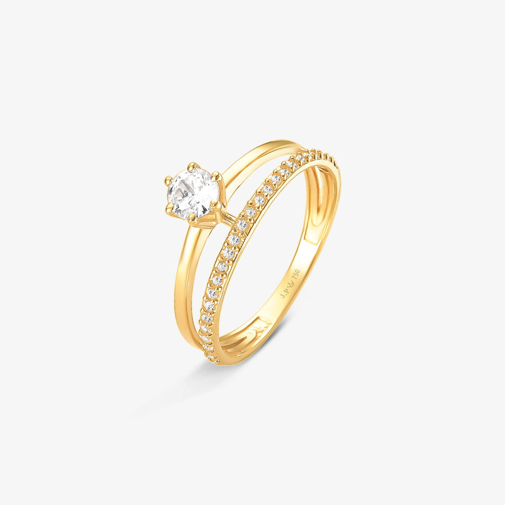 Anel Solitário + Meia Aliança em Ouro Amarelo 18K