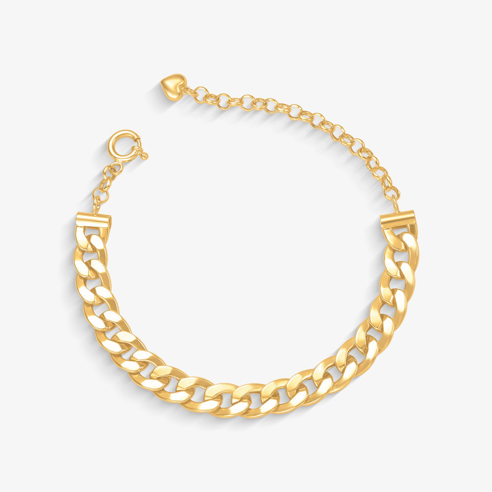 Pulseira Grumet Oca + Elo com Coração em Ouro Amarelo 18K, 20cm