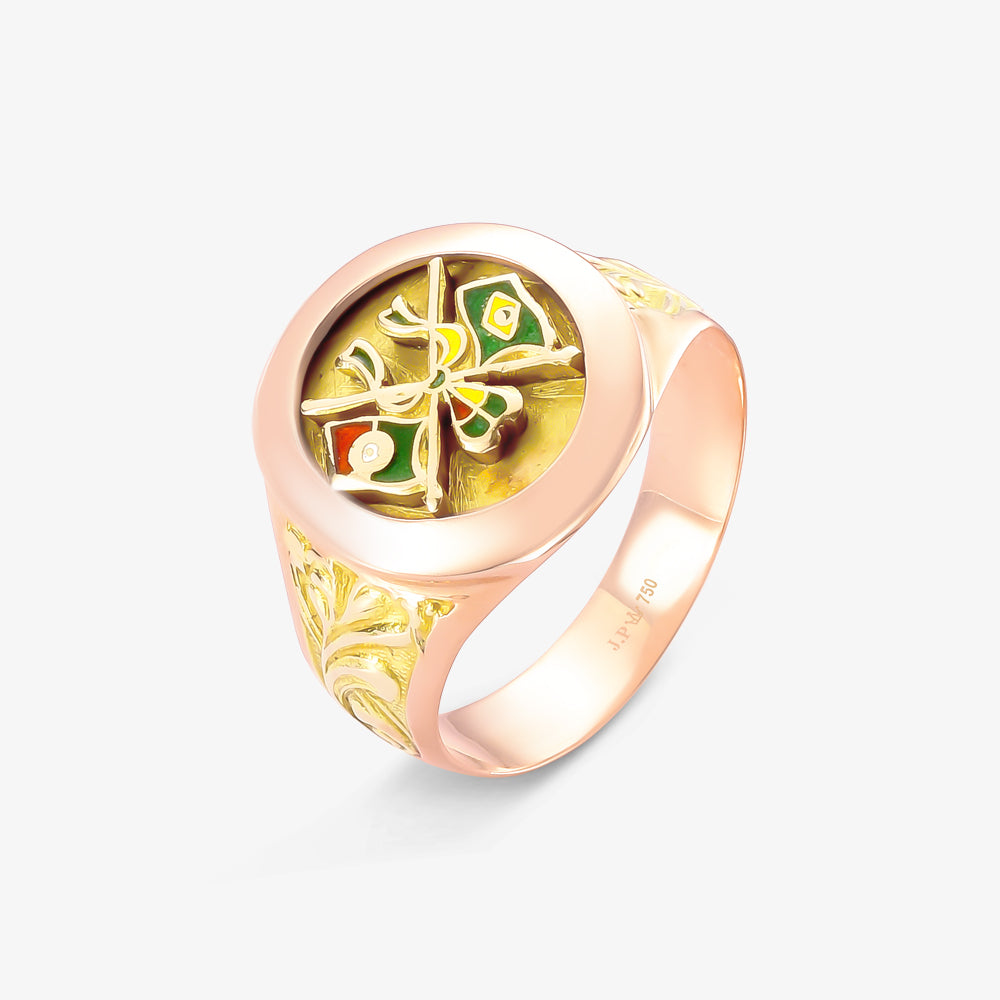 Anel Bandeiras Brasil x Portugal em Ouro Amarelo 18K