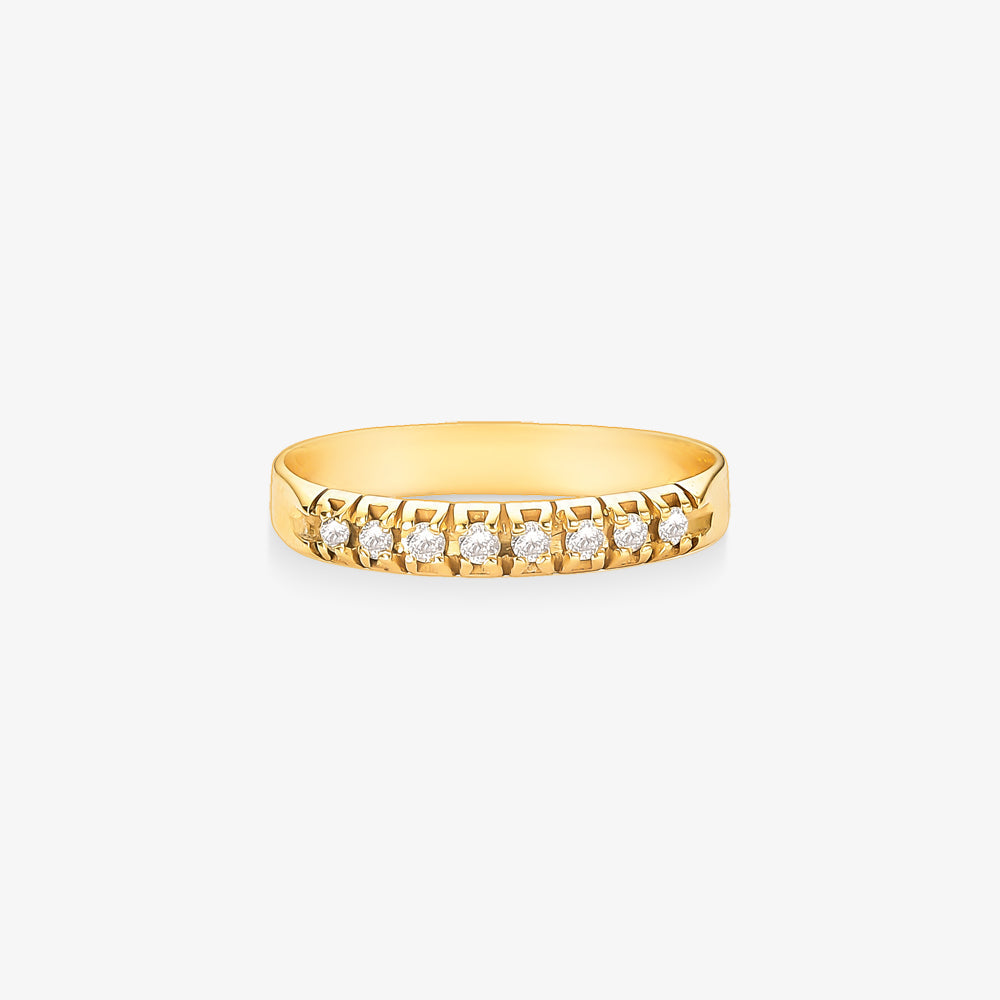 Anel Meia Aliança Veneza com Diamantes em Ouro Amarelo 18K