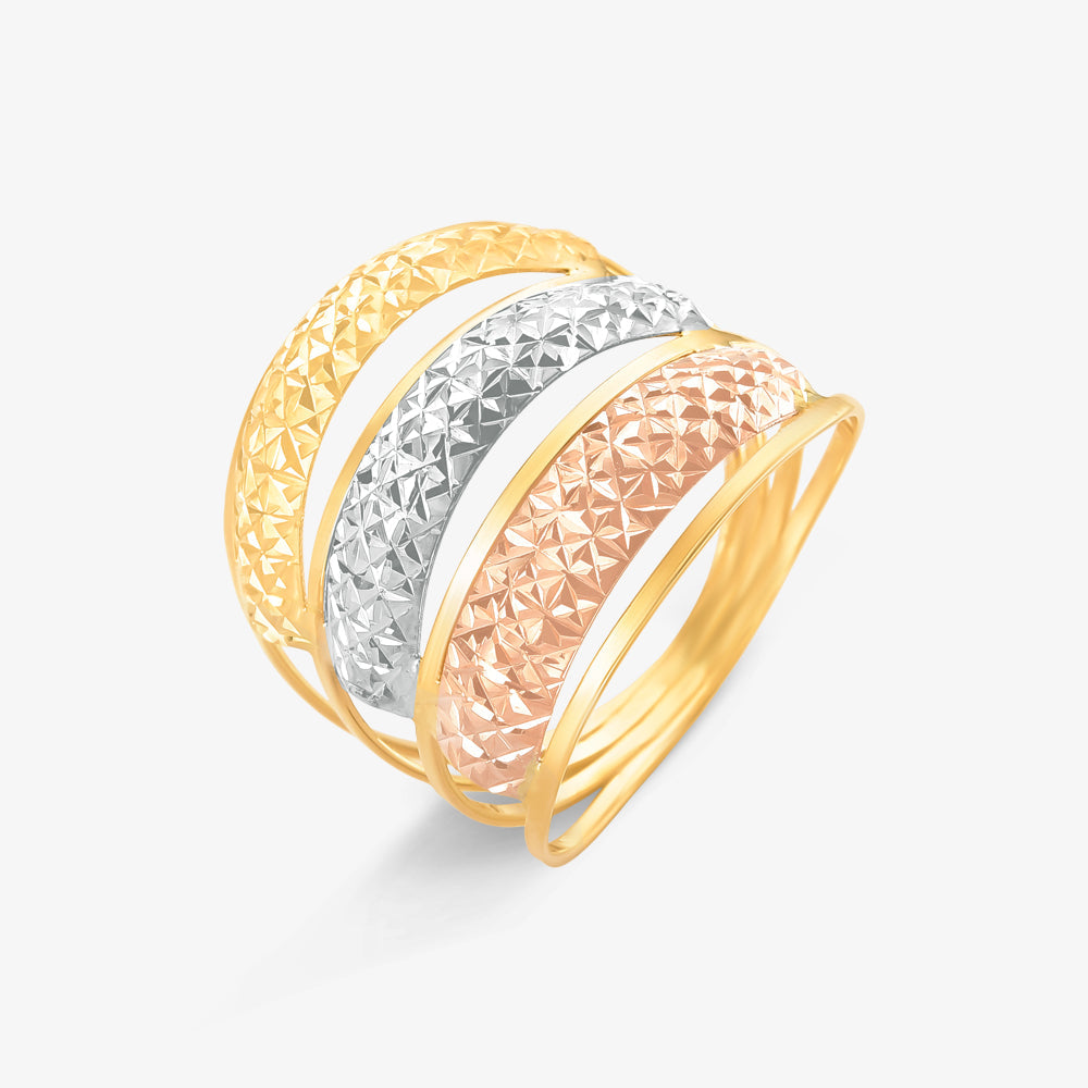 Anel Tricolor Estamparia Ouro Amarelo 18K