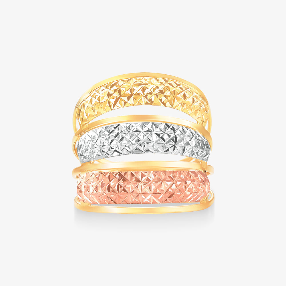 Anel Tricolor Estamparia Ouro Amarelo 18K