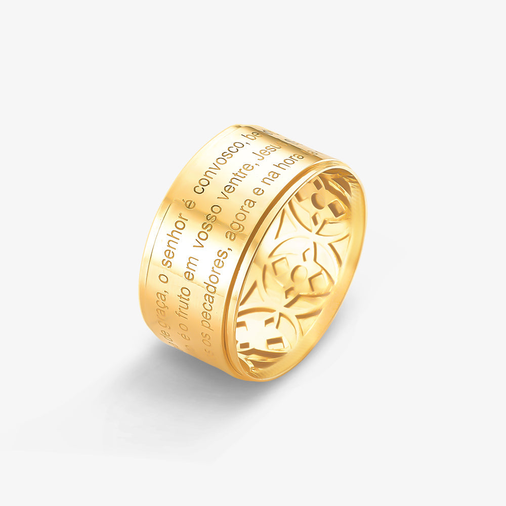 Anel N.Sra. Aparecida Ave Maria em Ouro Amarelo18K