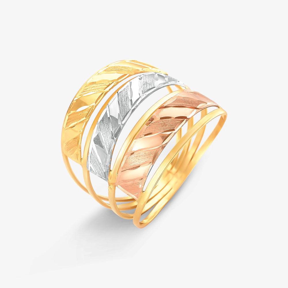 Anel Estamparia Tricolor em Ouro Amarelo 18K