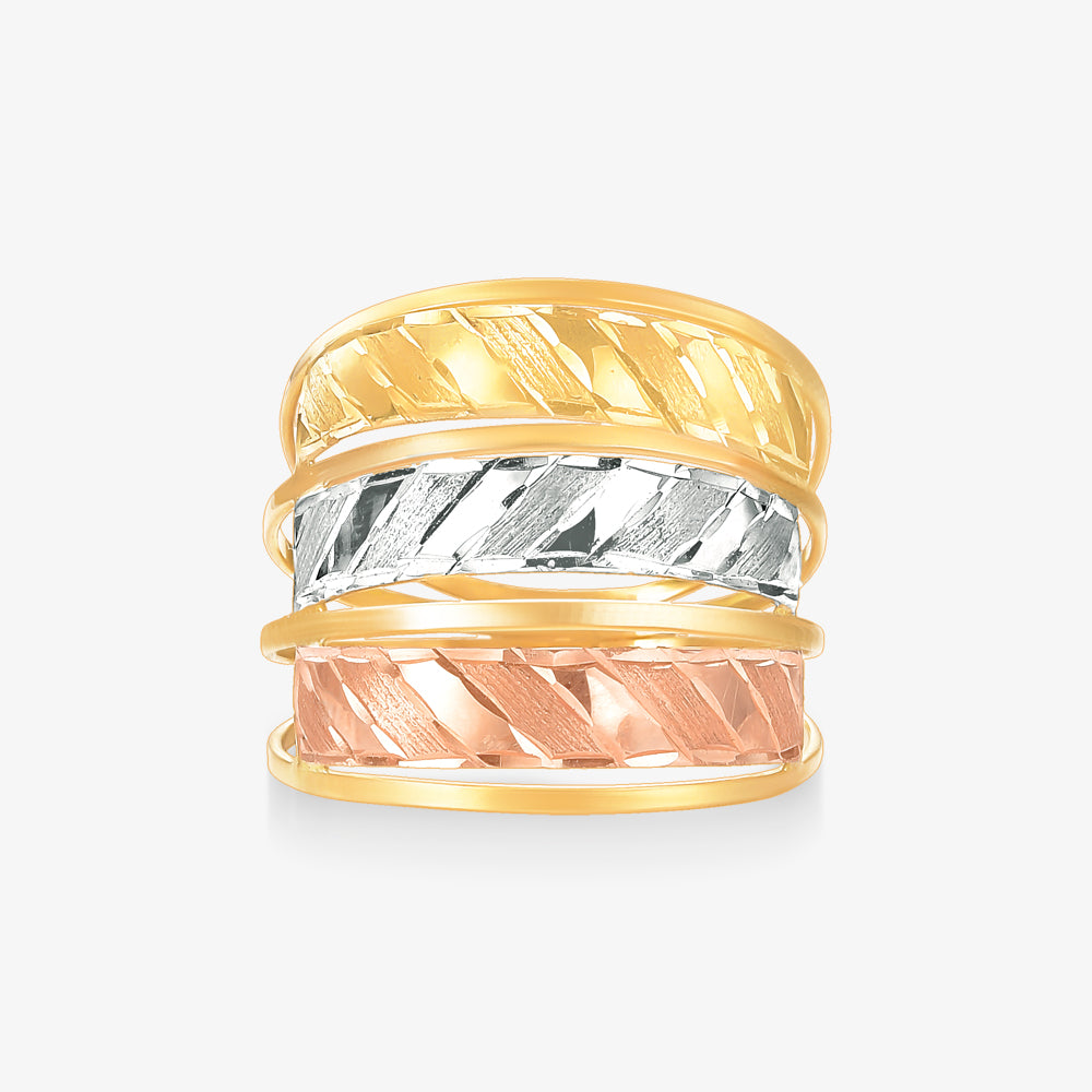 Anel Estamparia Tricolor em Ouro Amarelo 18K