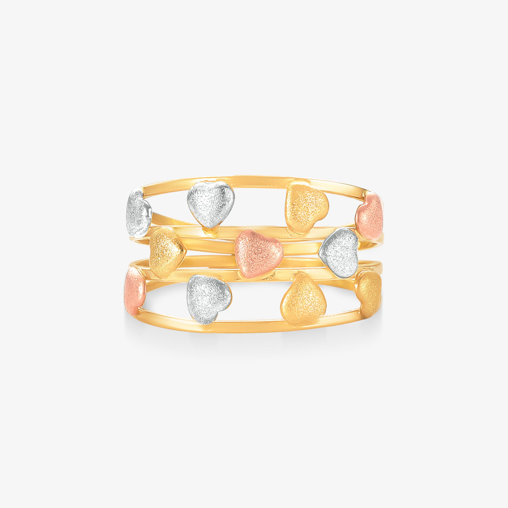 Anel Estamparia Tricolor Coracões em Ouro Amarelo 18K