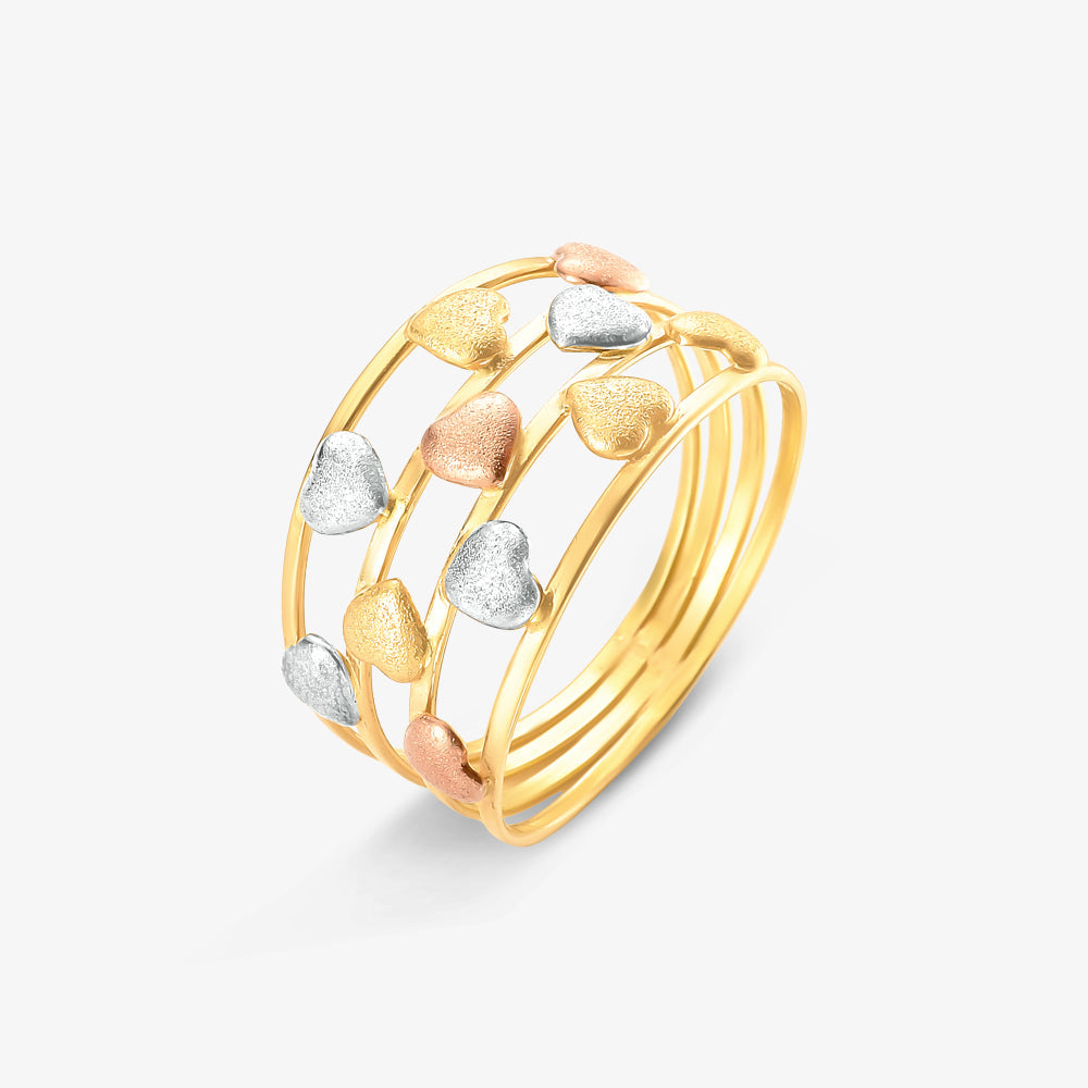 Anel Estamparia Tricolor Coracões em Ouro Amarelo 18K
