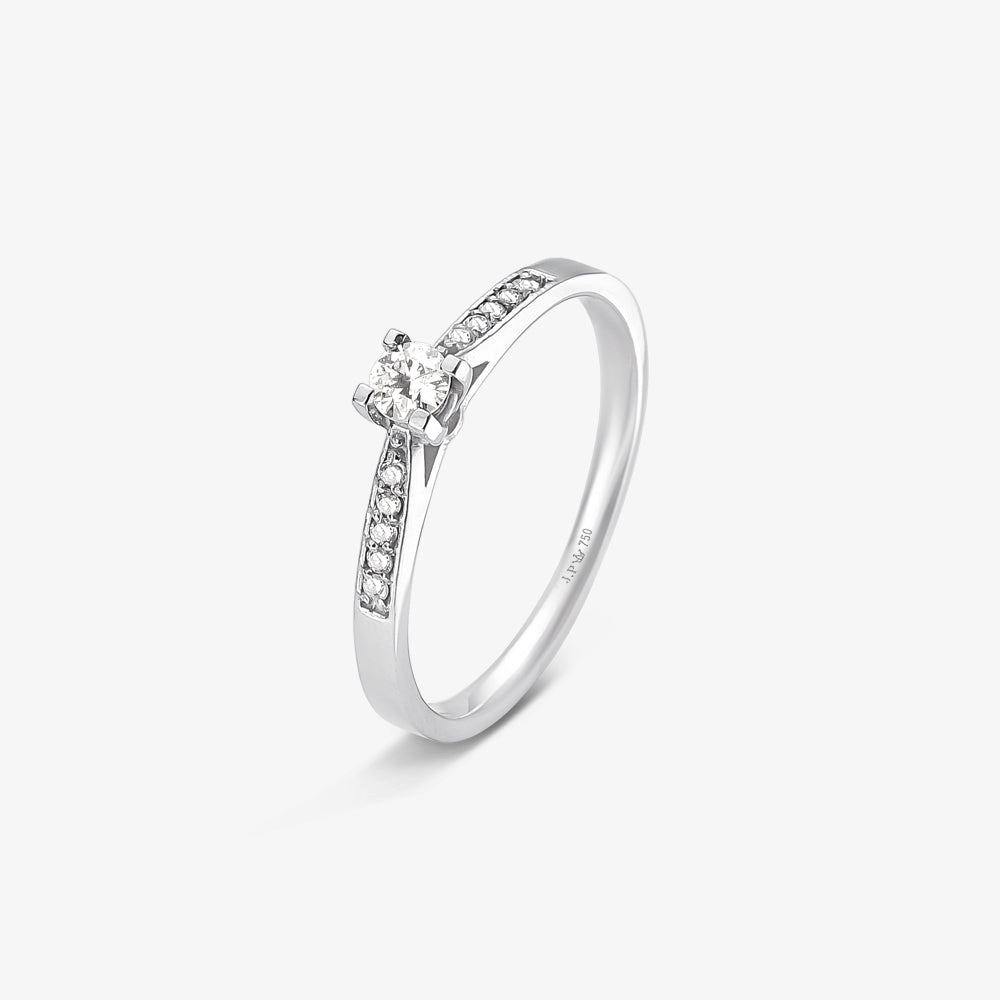 Anel Solitário Vitória com Diamantes em Ouro Branco 18K