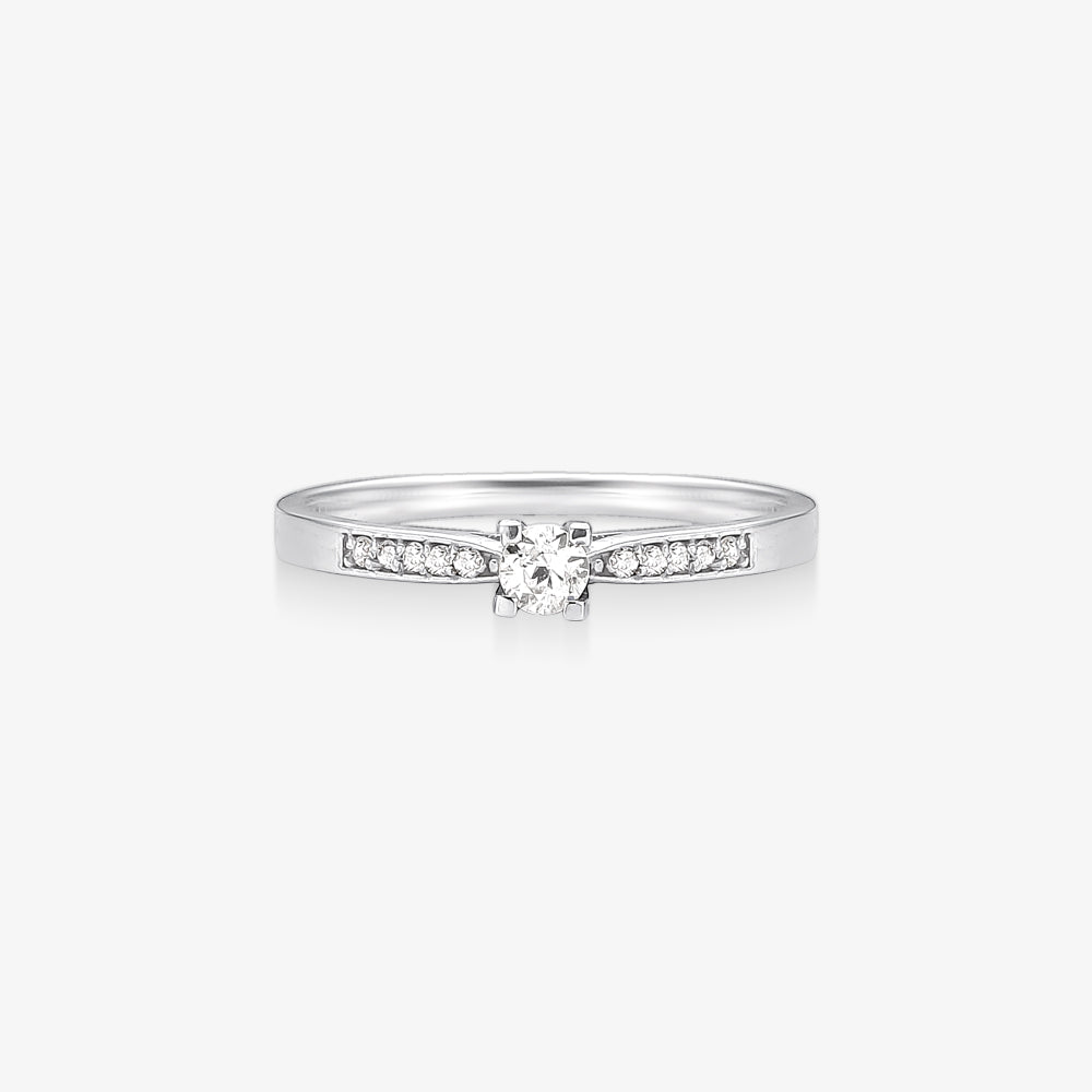 Anel Solitário Vitória com Diamantes em Ouro Branco 18K