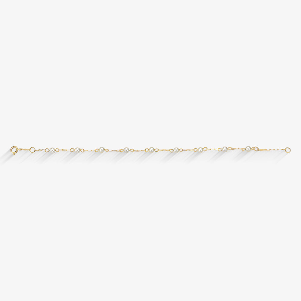 Pulseira Infantil Pérolas Naturais em Ouro Amarelo 18K