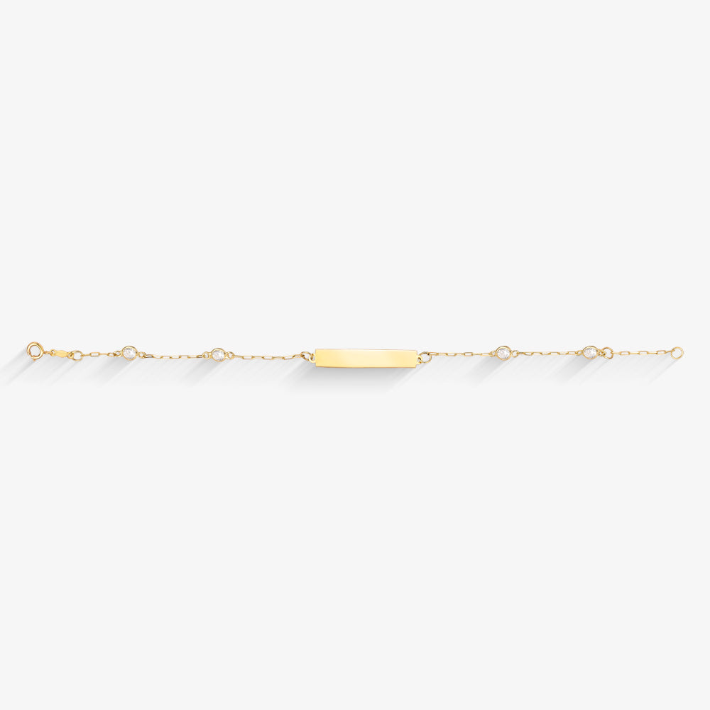 Pulseira Infantil Chapa Retangular com Pedra em Ouro Amarelo 18K