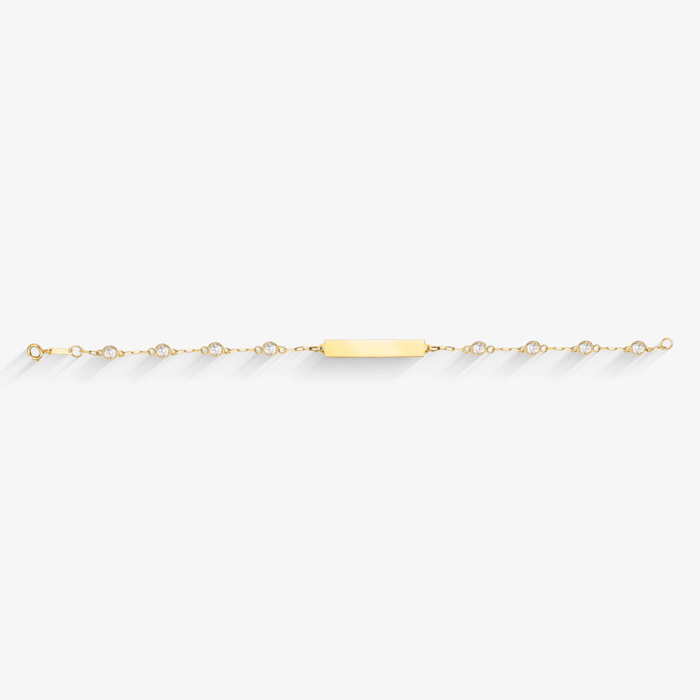 Pulseira Infantil Chapa Retangular com Pedras em Ouro Amarelo 18K