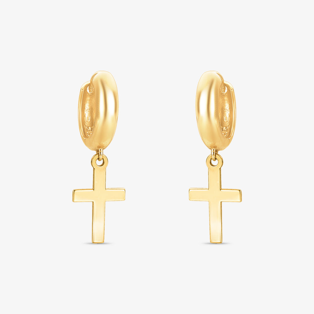 Brinco Argola com Cruz em Ouro Amarelo 18K