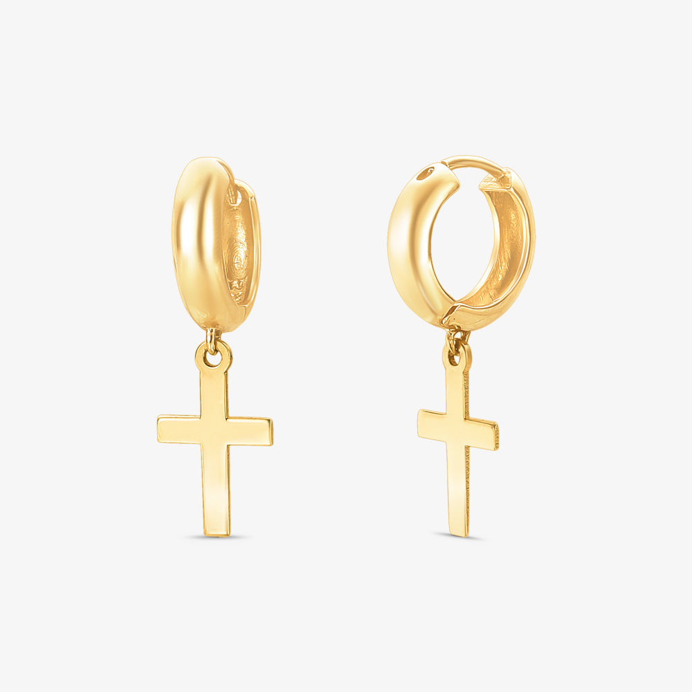 Brinco Argola com Cruz em Ouro Amarelo 18K