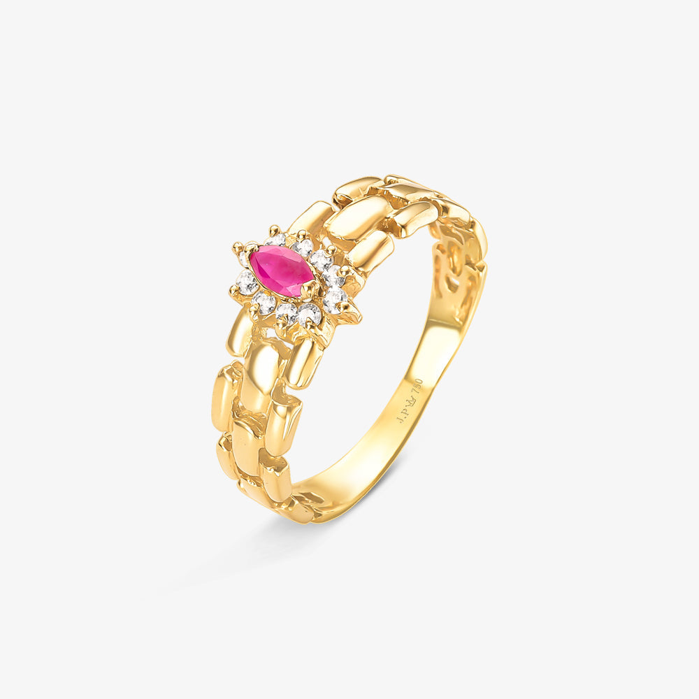 Anel Electra com Diamantes e Rubi Naturais em Ouro Amarelo 18K