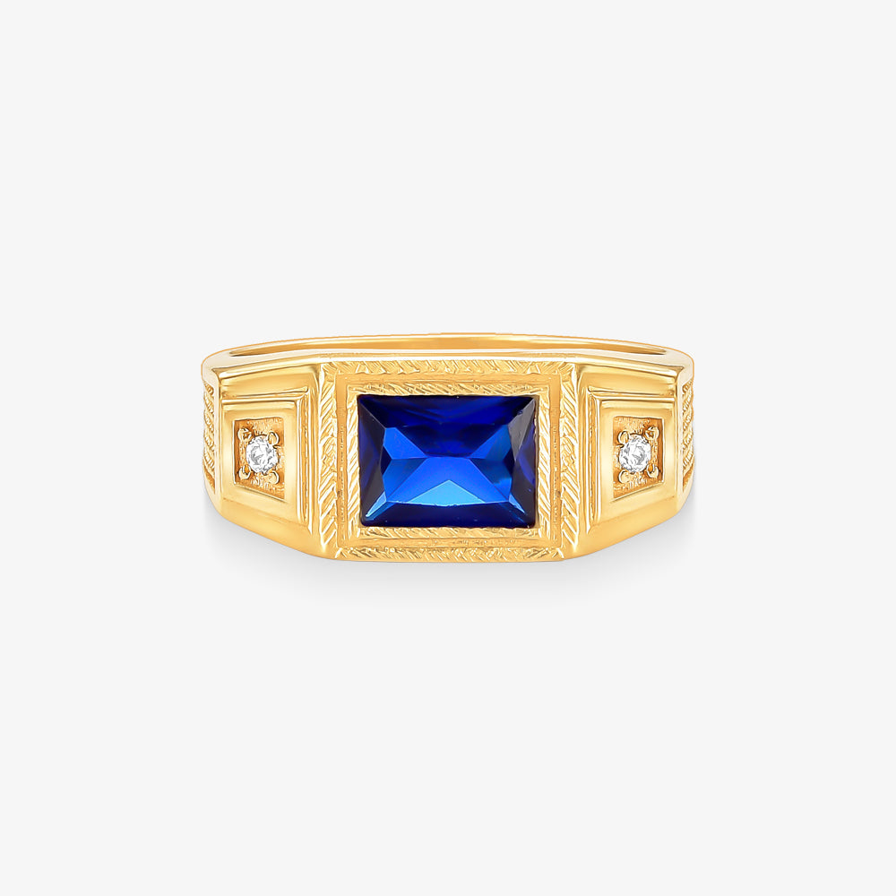 Anel Masculino Azul Imperial em Ouro Amarelo 18K