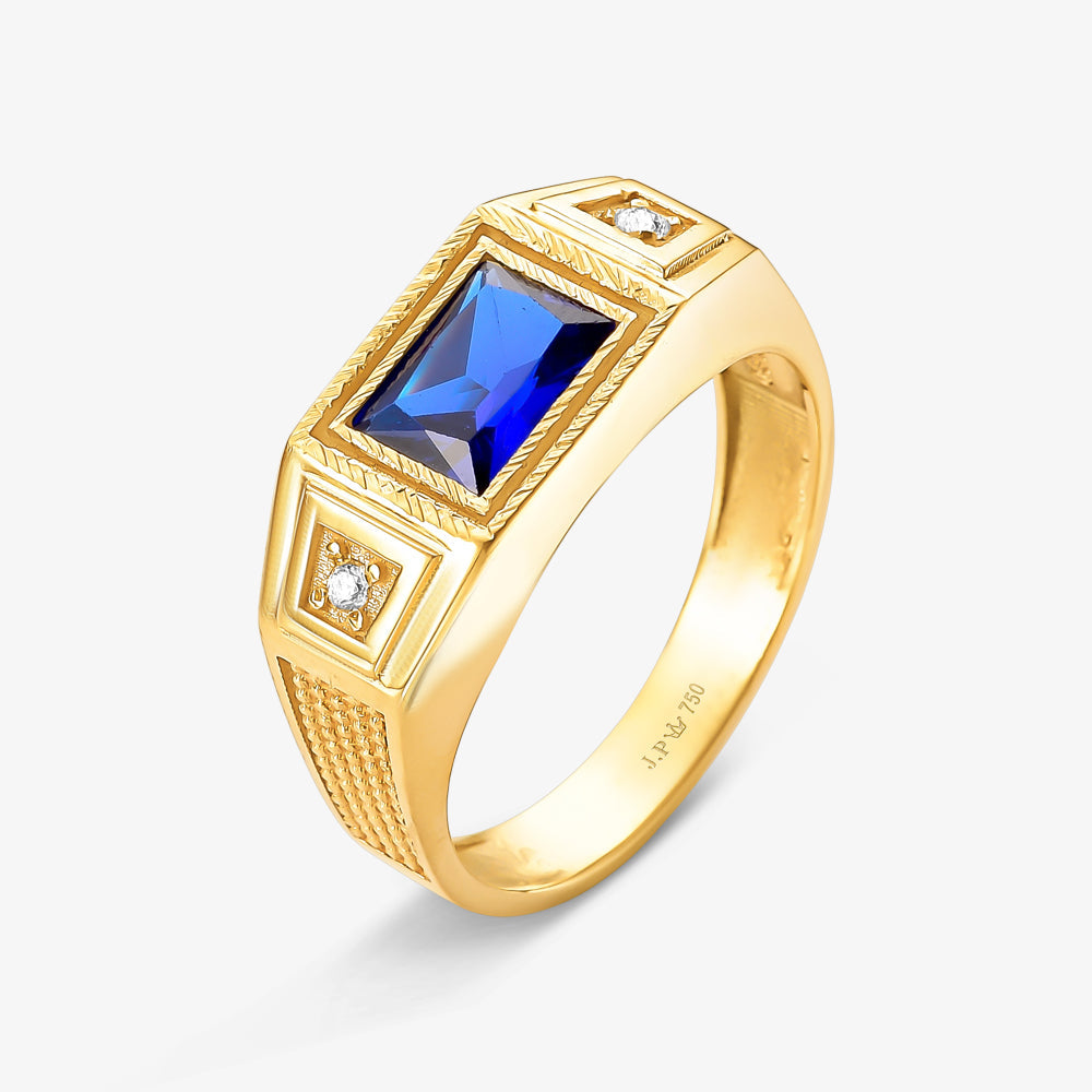 Anel Masculino Azul Imperial em Ouro Amarelo 18K