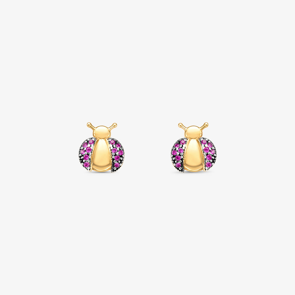 Brinco Joaninha Roxa em Ouro Amarelo 18K