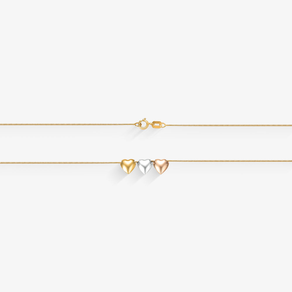 Gargantilha Venezina Coração Tricolor em Ouro Amarelo 18K, 45cm