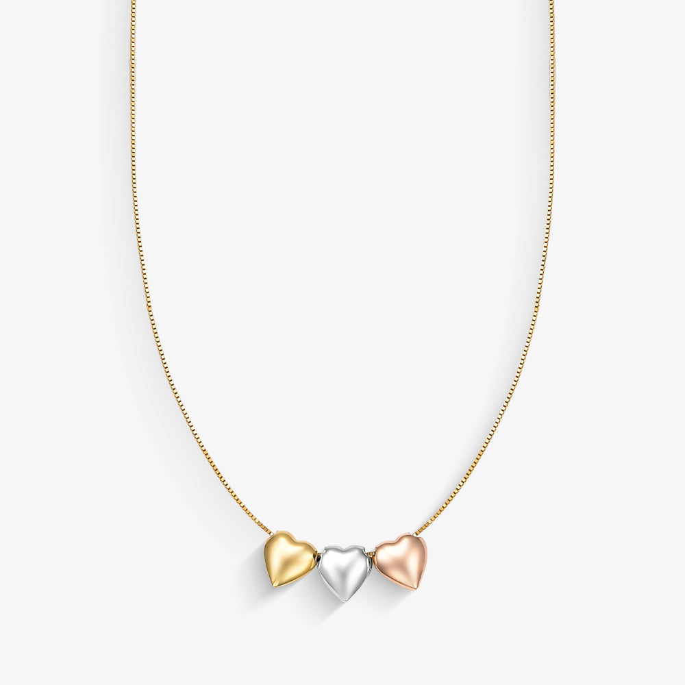 Gargantilha Venezina Coração Tricolor em Ouro Amarelo 18K, 45cm