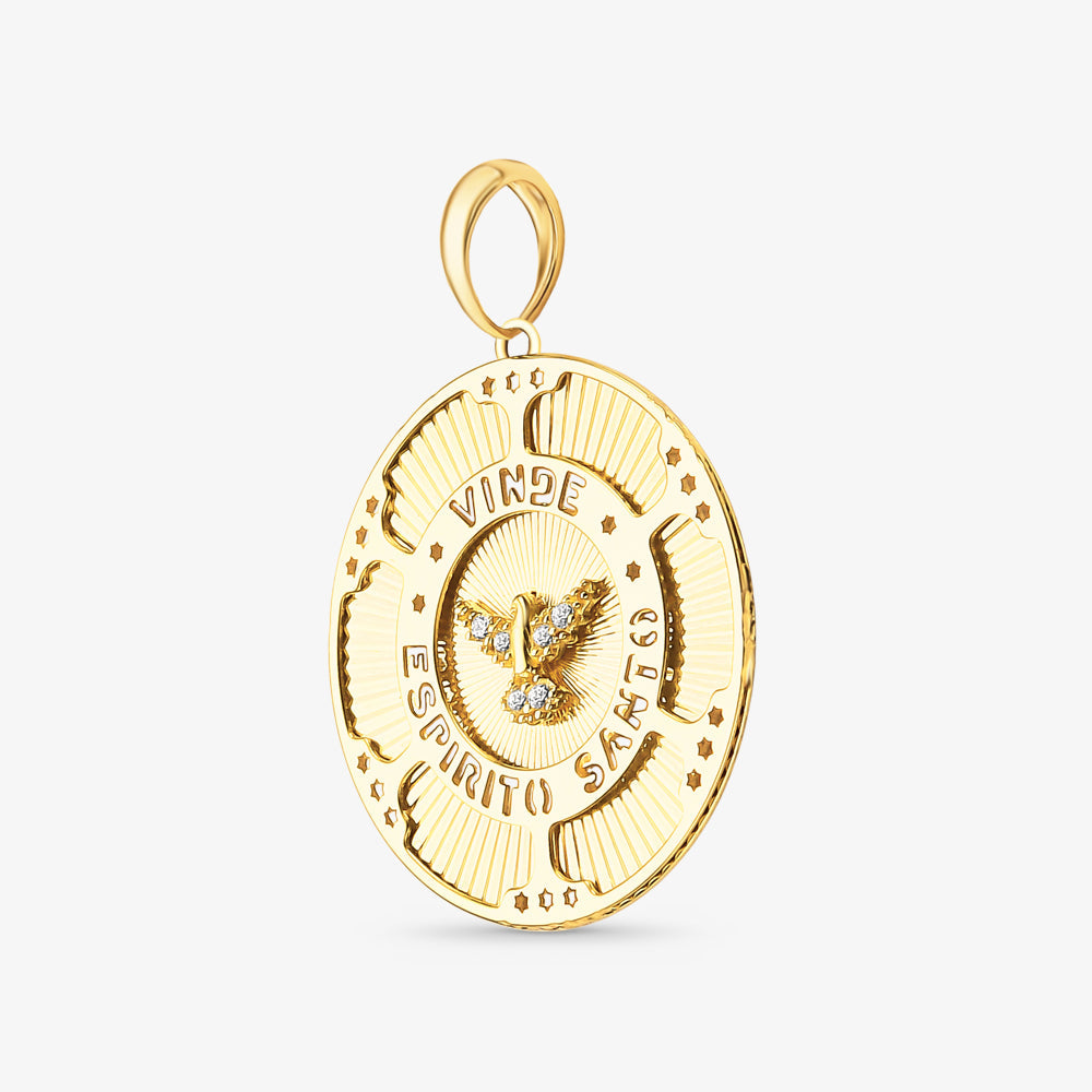 Pingente Espírito Santo com Pedras em Ouro Amarelo 18K