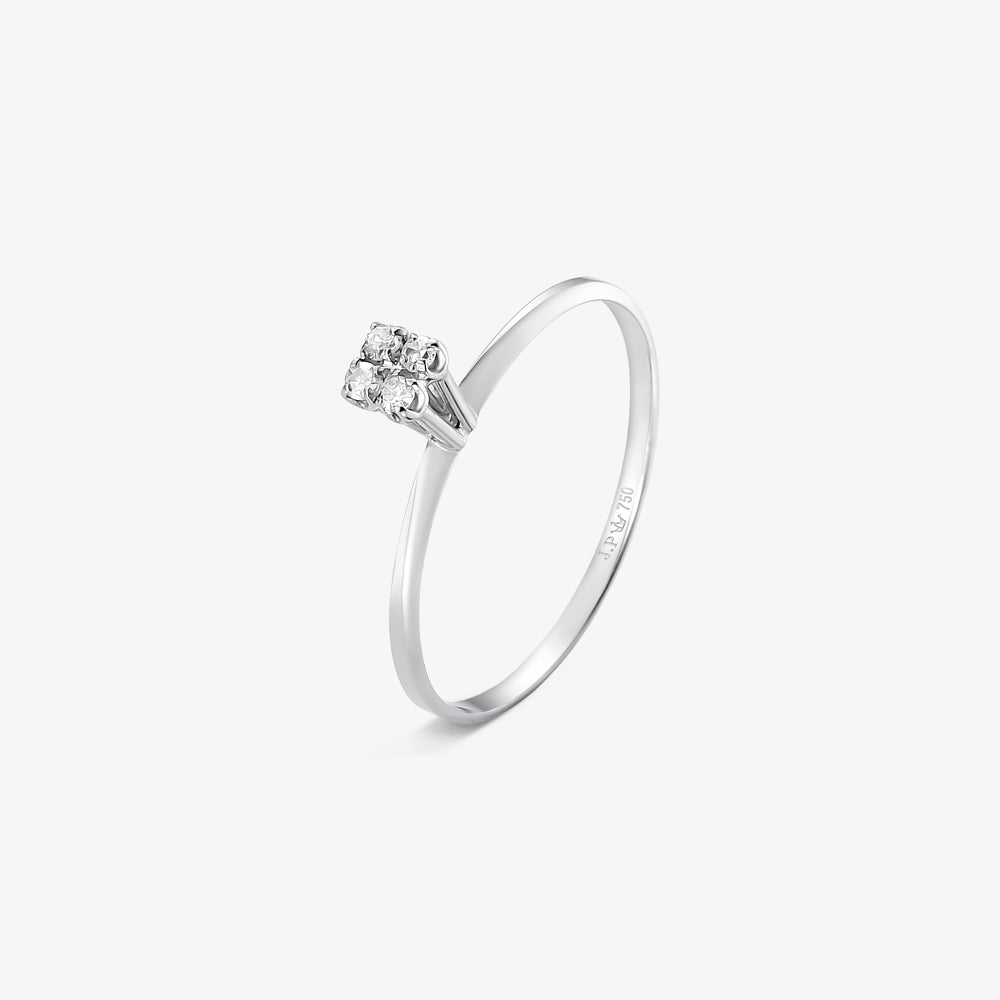 Anel Solitário Chuveiro com Diamante em Ouro Branco 18K