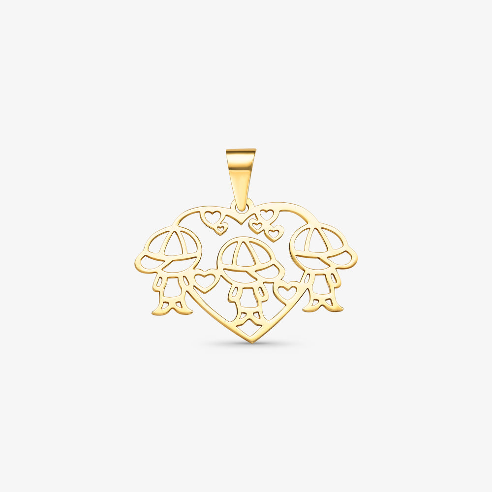 Pingente Coração Três Meninos em Ouro Amarelo 18K