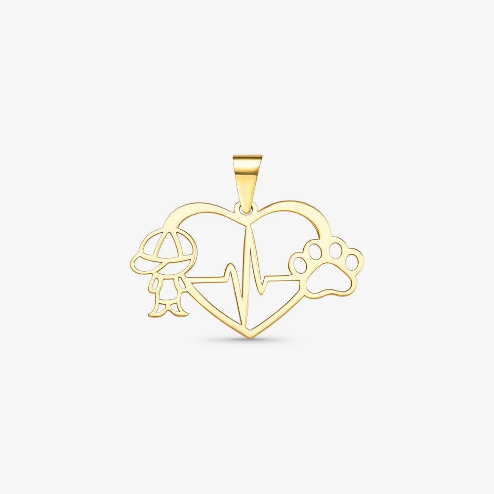Pingente Coração Menino e Pata em Ouro Amarelo 18K
