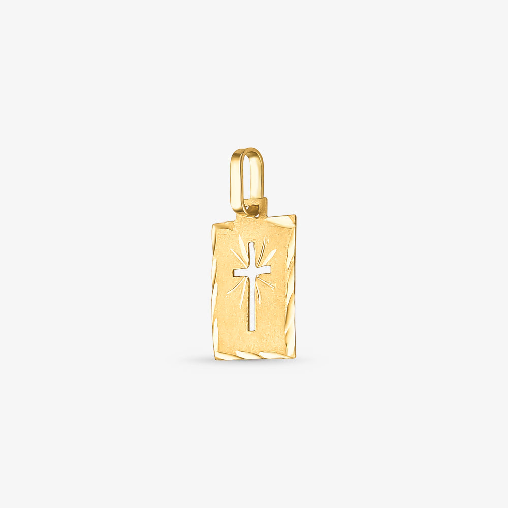 Pingente Placa com Cruz em Ouro Amarelo 18K