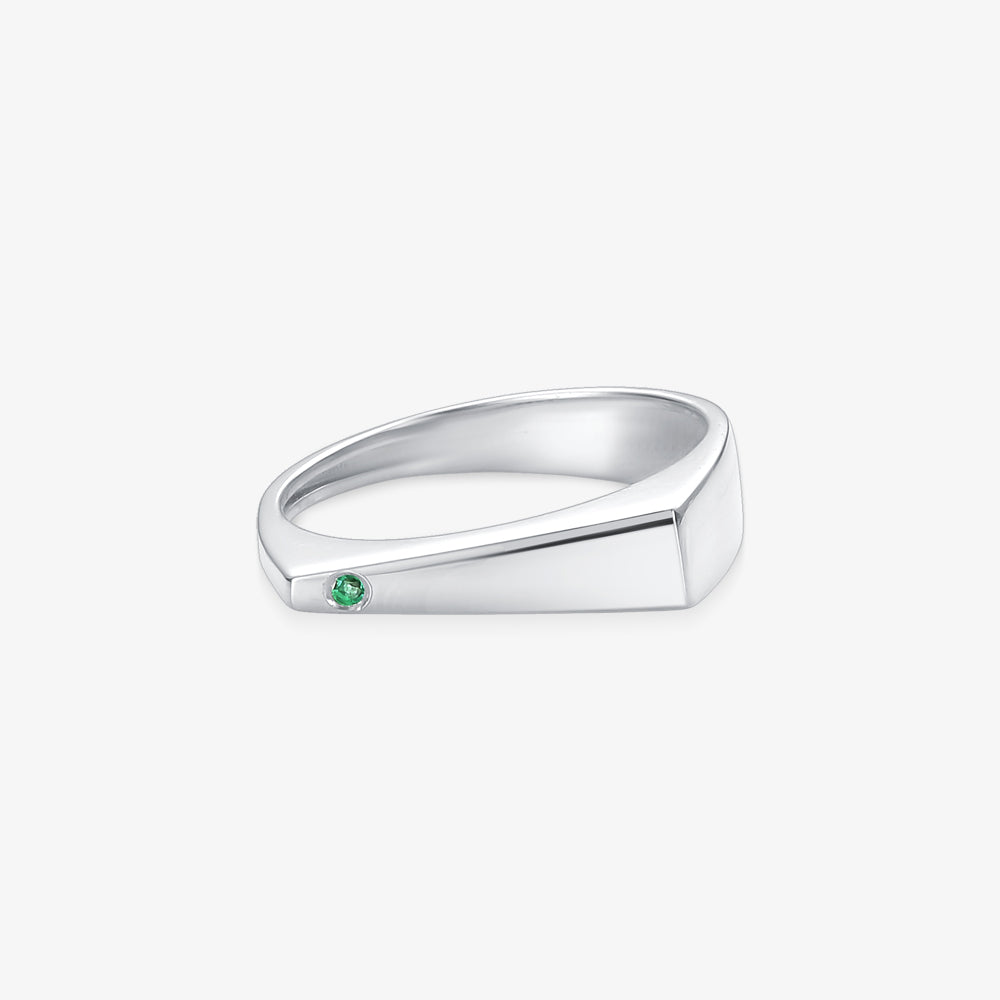 Anel FIN com Esmeralda Natural em Ouro Branco 18K